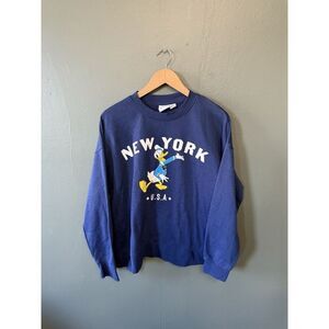 Disney Adult Blue Donald Duck New York Graphic Pulllover Sweatshirt Size Large